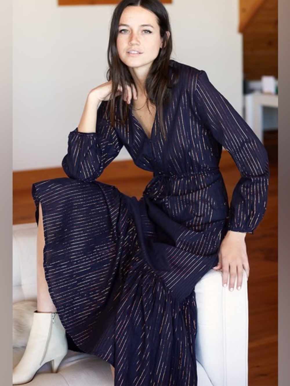 EMERSON FRY Frances Dress Maritime Lurex Small EUC